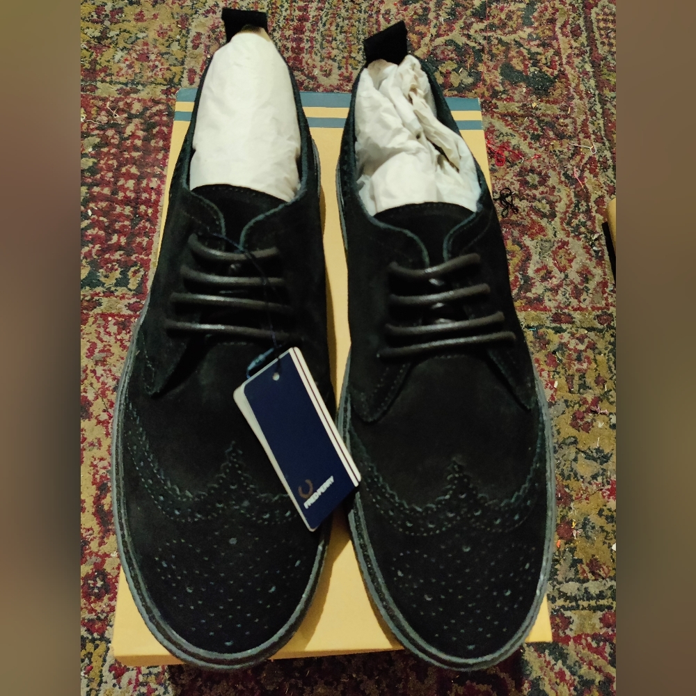 New, Fred Perry, linden brogue black suede shoes